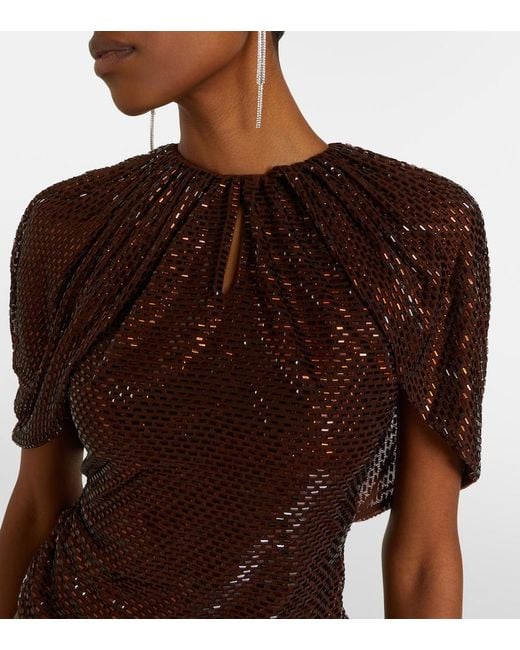 Self-Portrait Brown Embellished Mesh Top