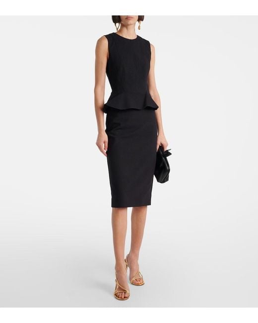 Max Mara Blue Jersey Peplum-Detail Midi Dress
