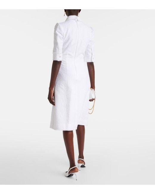 Dolce & Gabbana White Cotton-Blend Tweed Shirt Midi Dress