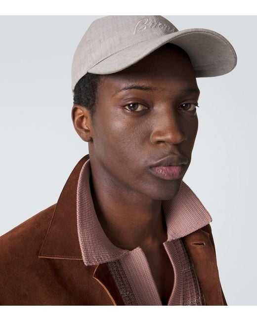 Brioni Gray Logo Linen And Wool Baseball Cap for men