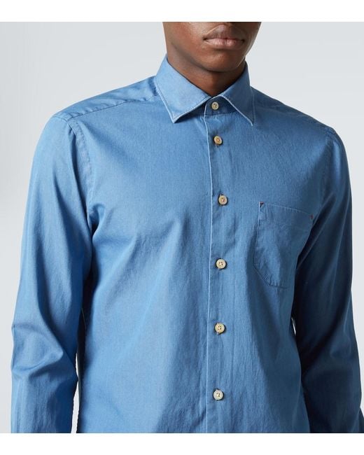Kiton Blue Cotton Oxford Shirt for men