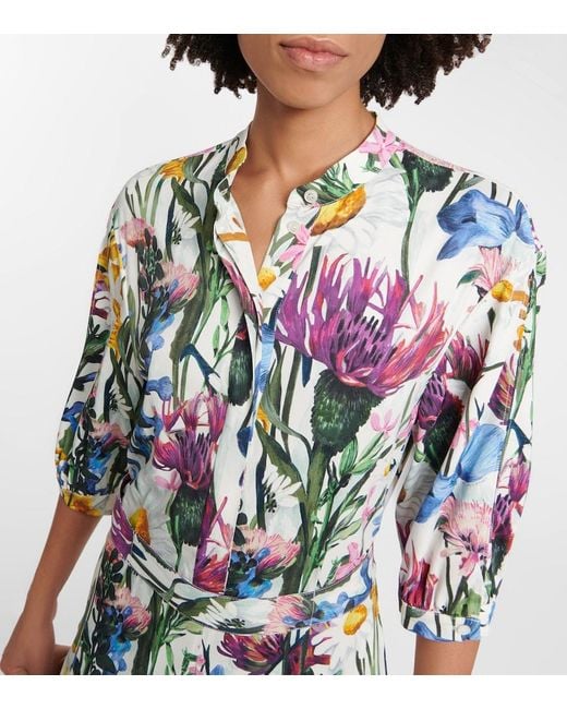 Stella McCartney Blue Floral Satin Midi Dress