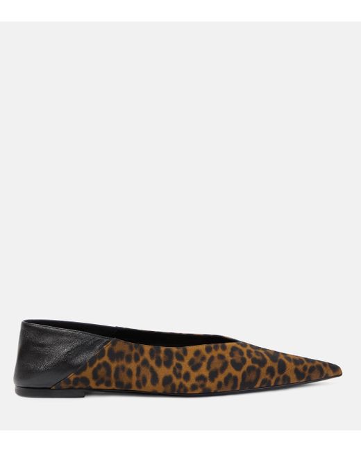 Saint Laurent Brown Nour Leopard-print Leather-trimmed Mules