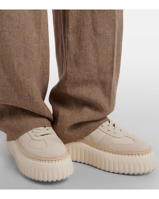 Hogan White H710 H-Stripes Leather And Suede Platform Sneakers