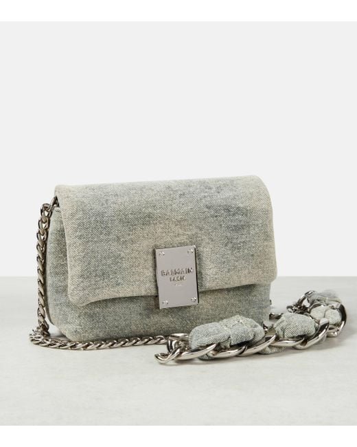 Balmain Gray 1945 Soft Mini Denim Shoulder Bag