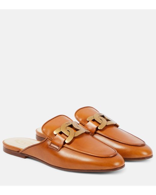 Tod's Brown Embellished Leather Mules