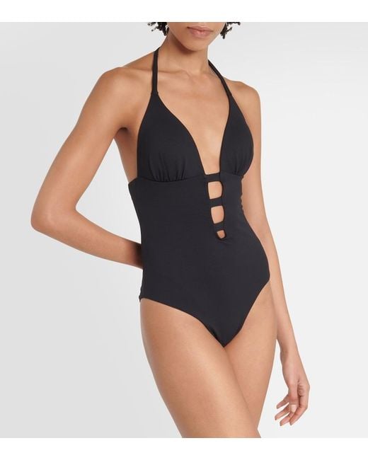 Alexandra Miro Black Cindy Cutout Halterneck Swimsuit