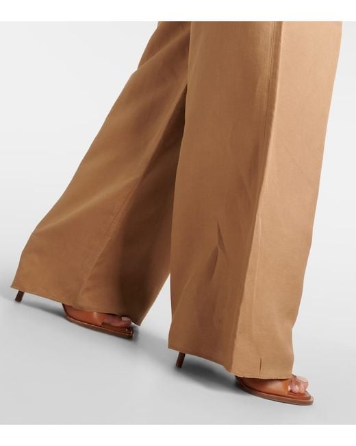 Pantalones anchos Colonia de seda y lino Max Mara de color Brown