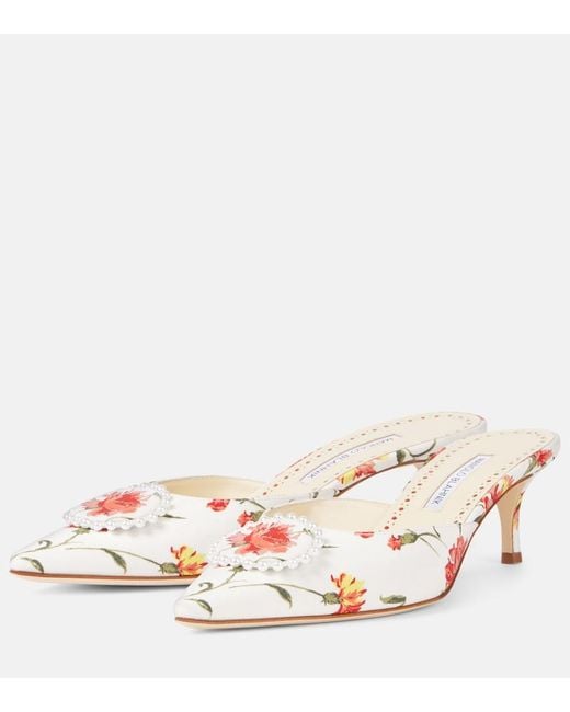 Manolo Blahnik Pink Kifatmu 50 Floral Embellished Satin Mules