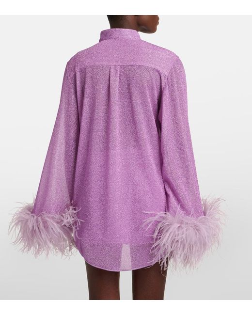 Oseree Purple Lumiere Plumage Feather-trimmed Shirt