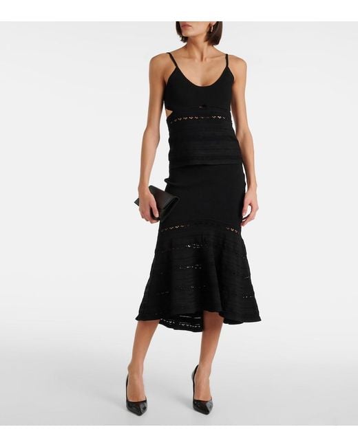 Victoria Beckham Black Flared Midi Skirt