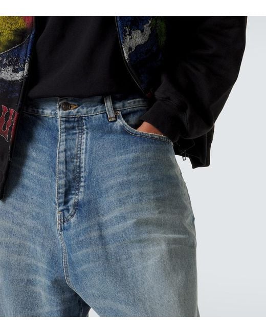 Balenciaga Blue Distressed Wide-Leg Jeans for men