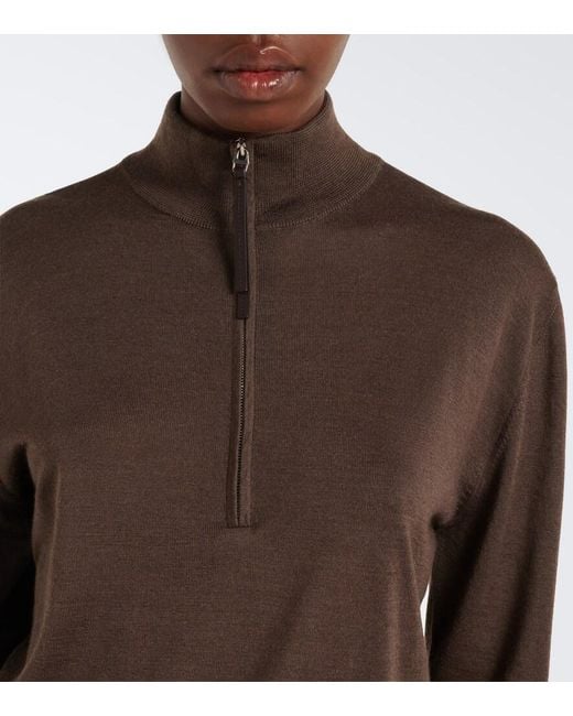 Tod's Brown Cashmere And Silk Half-Zip Sweater