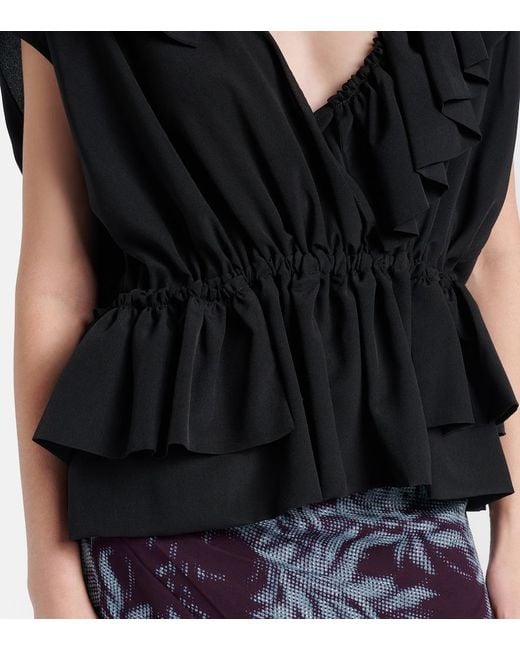Dries Van Noten Black Ruffled Jersey Top