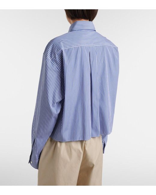 Miu Miu Blue Striped Cropped Cotton Poplin Shirt