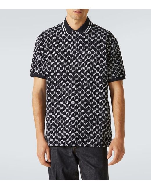 Gucci Poloshirt Aus Baumwoll-Piqué Mit Gg Jacquard, Grösse in Black für Herren