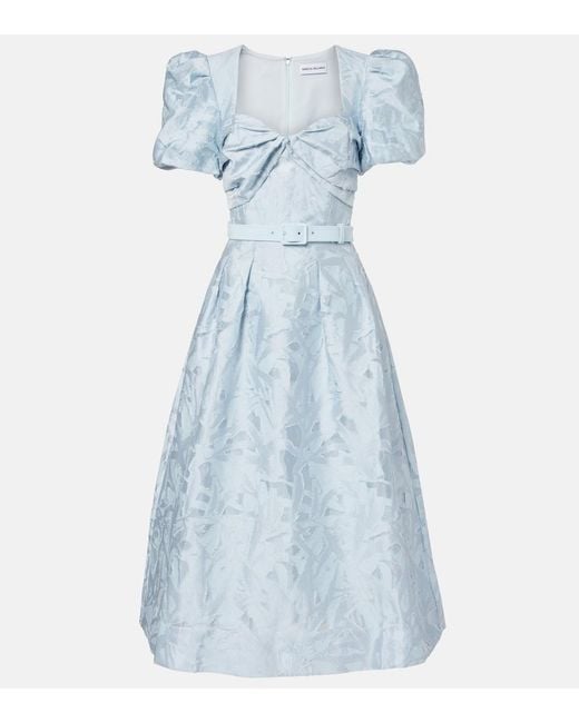 Rebecca Vallance Blue Anneli Cotton-Blend Jacquard Midi Dress
