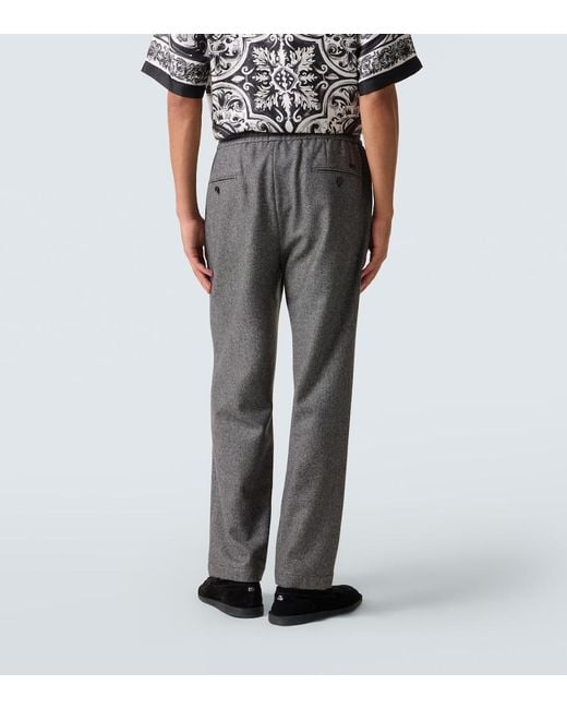 Dolce & Gabbana Gray Herringbone Wool-Blend Wide-Leg Pants for men