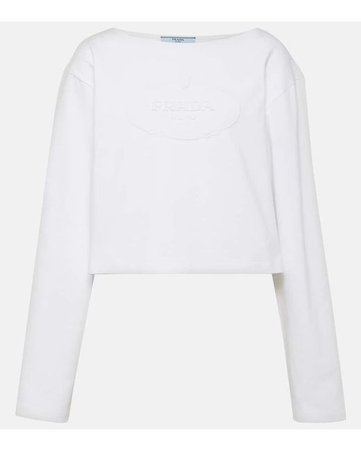 Camiseta cropped de jersey de algodon Prada de color White