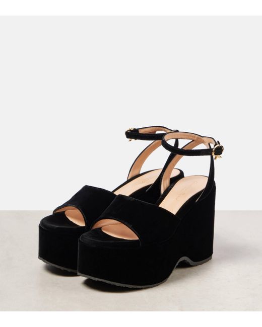 Gianvito Rossi Black Velvet Wedge Sandals