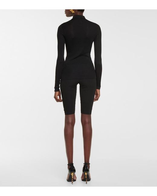 Saint Laurent Black Monogram Silk Mockneck Top