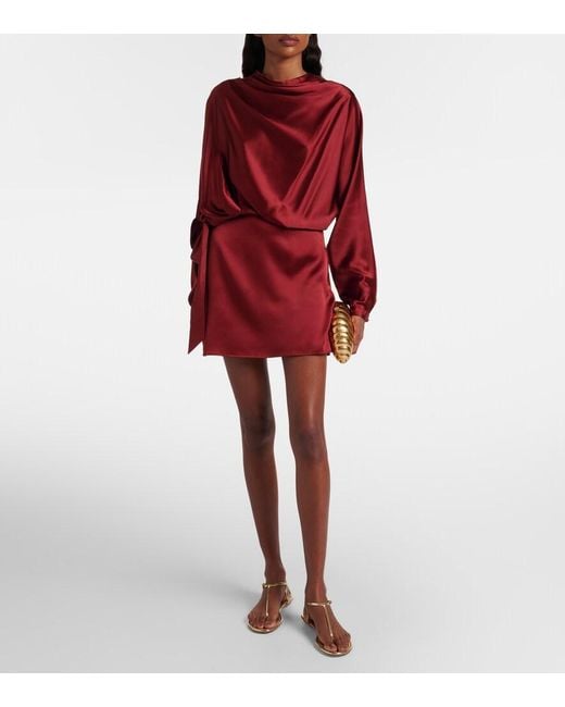 Staud Red Phoebe Silk-Blend Satin Minidress