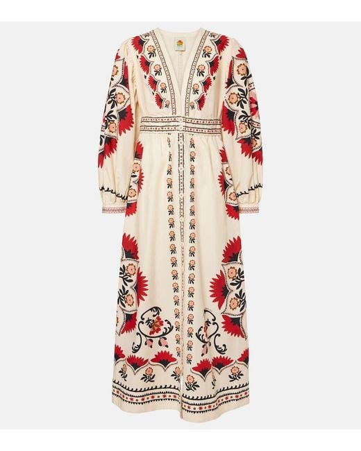 Farm Rio Red Cashew Mandala Cream Printed Maxi Dress