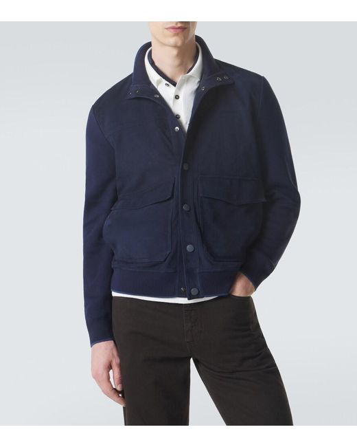Canali Blue Suede Bomber Jacket for men