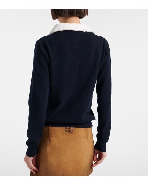 Miu Miu Blue Logo Cashmere Cardigan