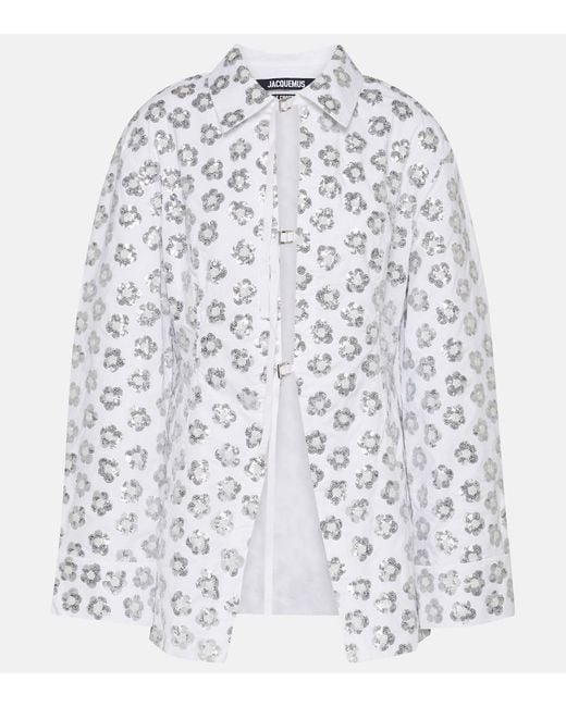 Jacquemus White Lavoir Sequinned Cotton-Blend Shirt