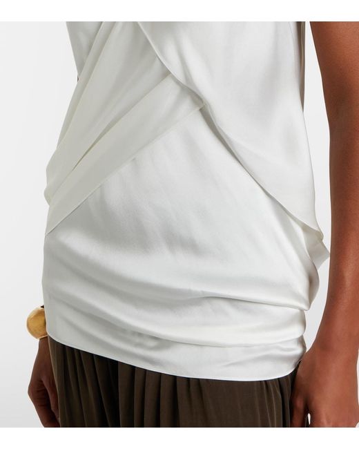 Balmain White Draped Halterneck Silk Top