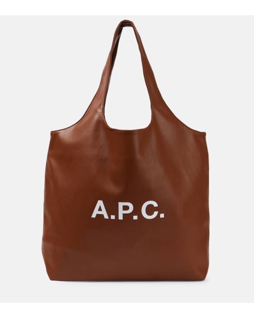 A.P.C. Brown Ninon Logo Faux Leather Tote Bag