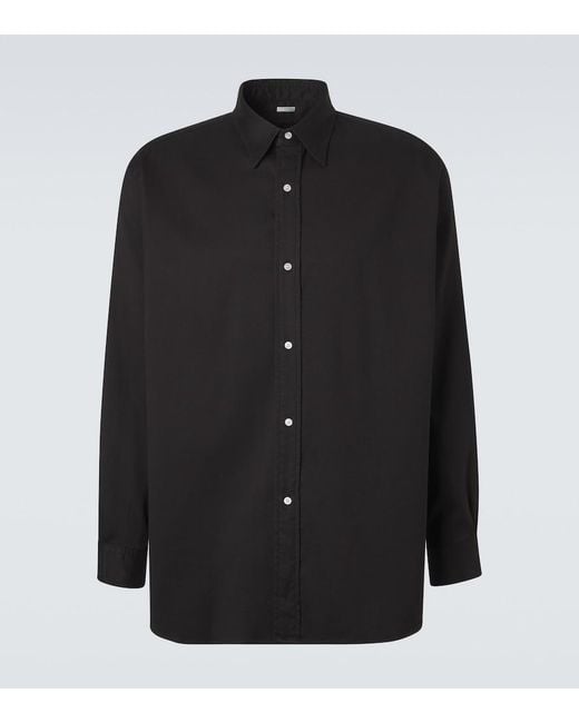 A.PRESSE Black Cotton Twill Shirt for men