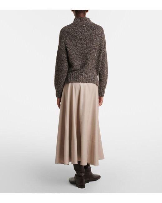 Agnona Natural Leather-Trimmed Wool Flannel Midi Skirt