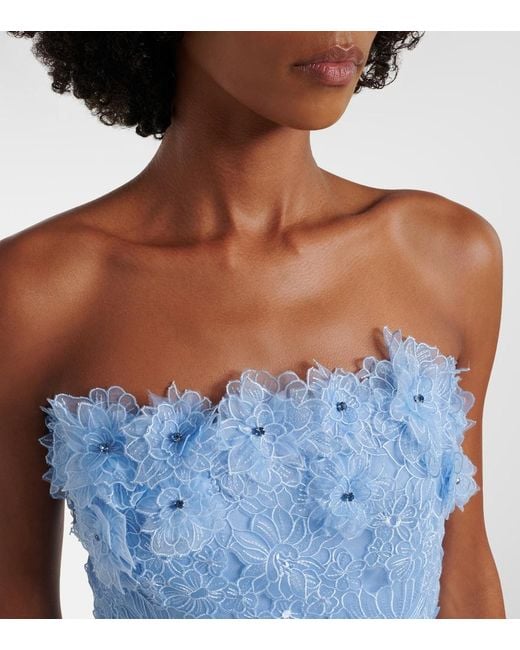 Costarellos Blue Anessa Embroidered Organza Cocktail Dress