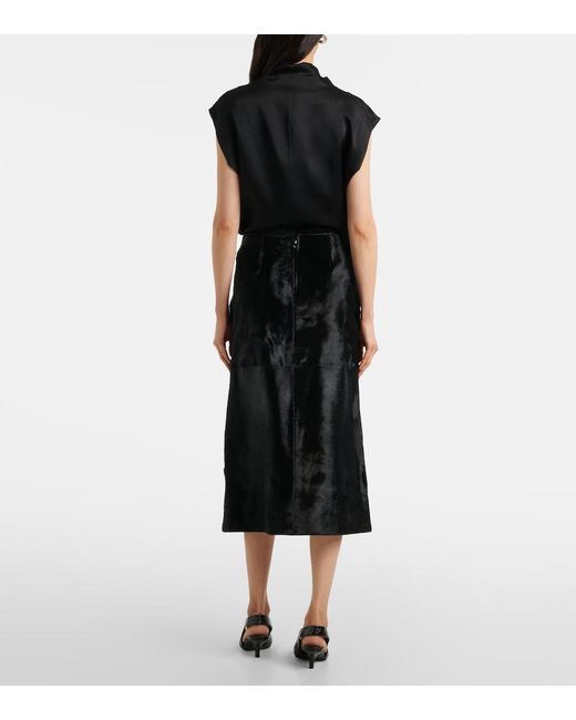 Totême Black Paneled Calf Hair Midi Skirt