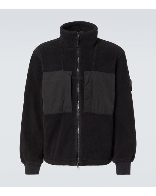 Stone Island Men's Black Compass Cotton-Blend Fleece Jacket