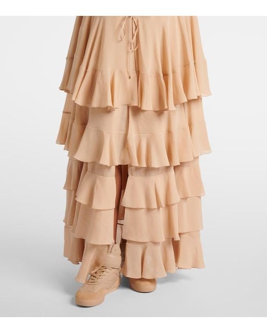 Chloé Natural Tiered Silk Georgette Maxi Dress