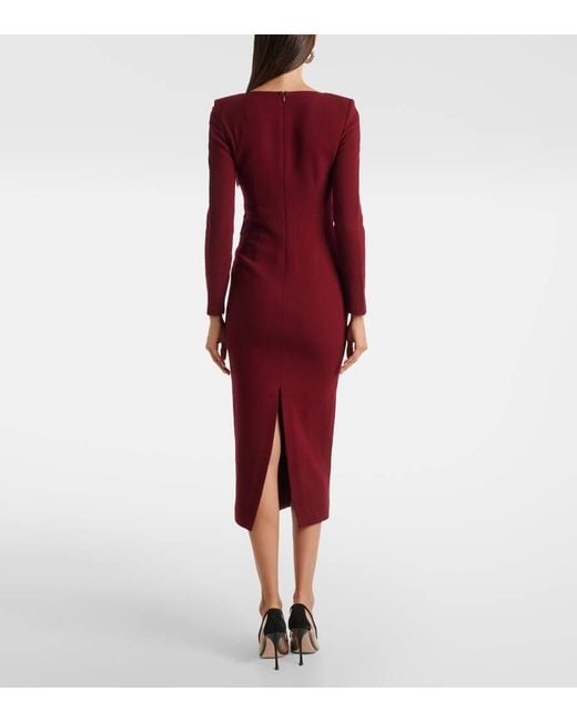 Roland Mouret Red Floral Wool Crepe Midi Dress