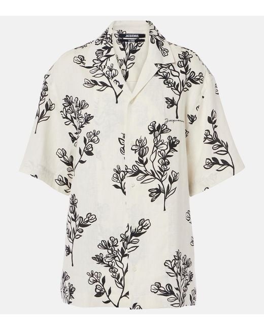 Jacquemus White Jean Floral Linen Bowling Shirt