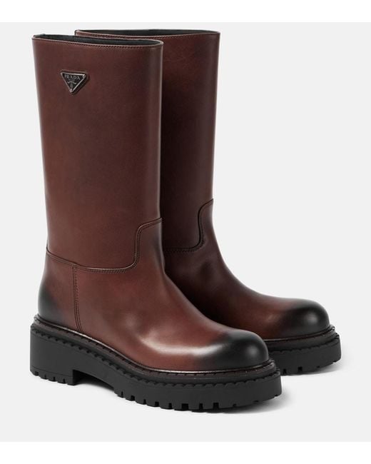 Prada Brown Stiefel Aus Leder