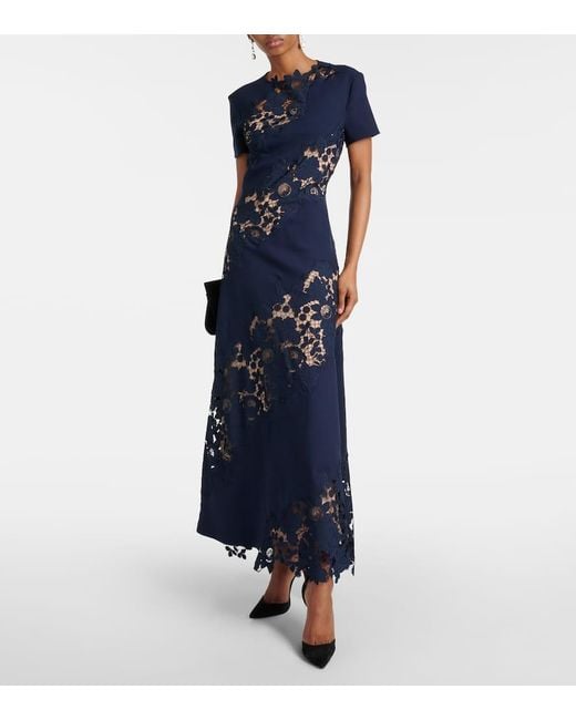 Oscar de la Renta Blue Wool-blend Lace Midi Dress
