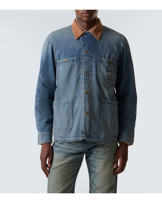 RRL Blue Stockton Corduroy-Trimmed Denim Jacket for men