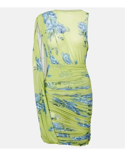 Magda Butrym Green Draped Floral Semi-Sheer Minidress