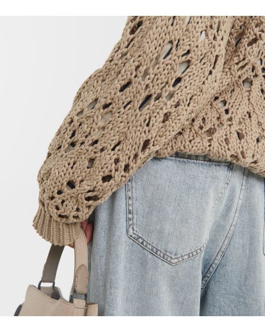 Brunello Cucinelli Natural Open-knit Cotton Cardigan
