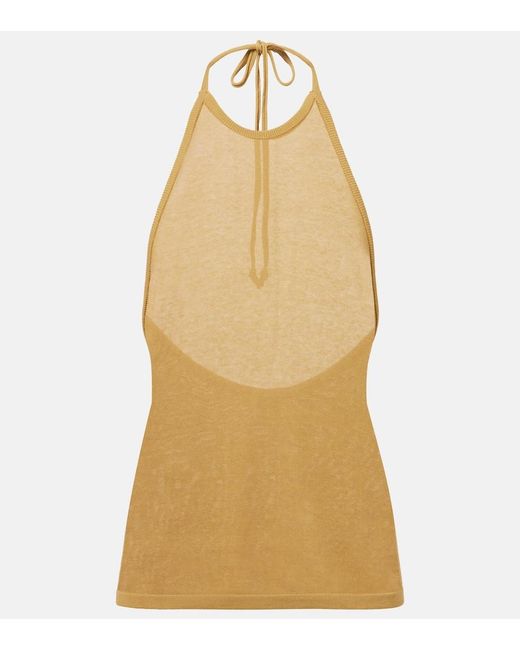 Lemaire Yellow Knitted Halterneck Cotton Top