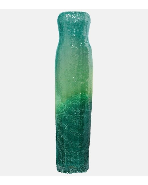 Jonathan Simkhai Green Translucent Sequined Semi-Sheer Gown