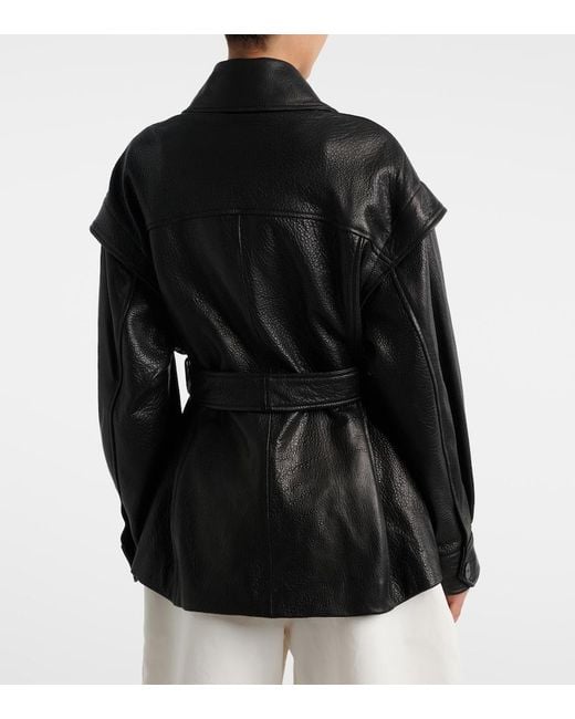 Nour Hammour Black Perrin Belted Leather Jacket