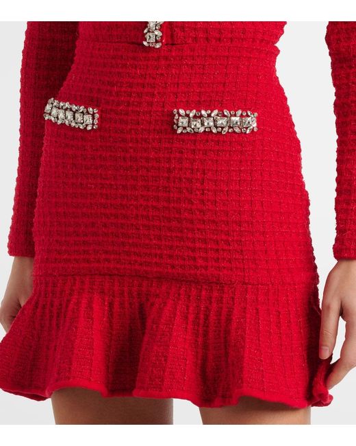 Autoportrait texturé en tricot mini jupe Self-Portrait en coloris Red