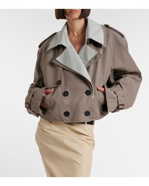 The Attico Brown Cropped Gabardine Trench Coat